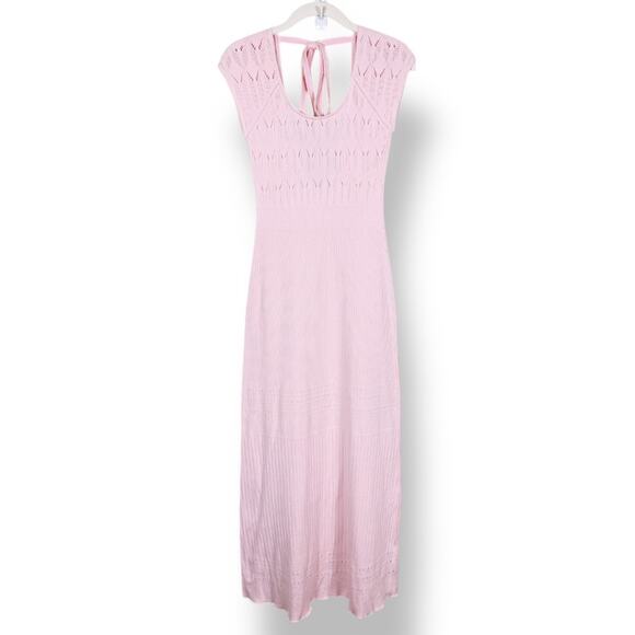 Free People Light Pink Cap Sleeve Open Back Laser Cut Robin Seamless Midi Dress - Picture 2 of 14